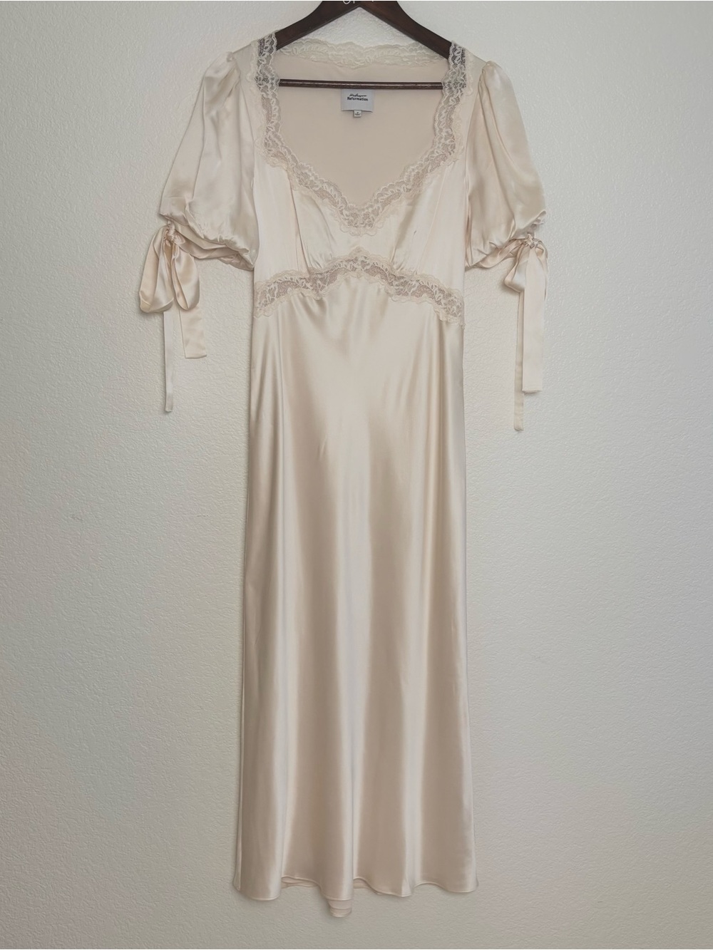 Reformation X Kacey Musgraves Stella Silk Sweetheart Neck Lace Bow Tie Dress 0 - Picture 8 of 13